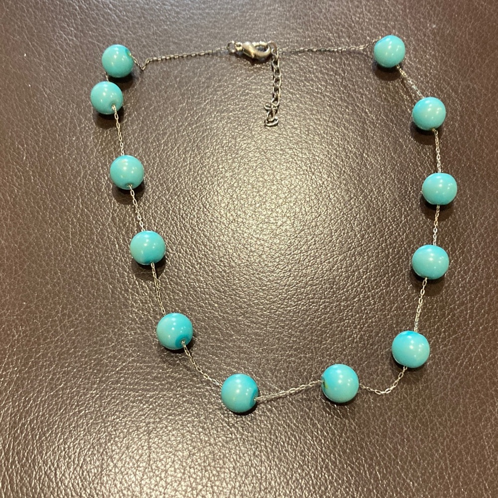 Turquoise Bead Station Necklace - Women's Silver tone Chain